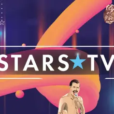 Ikony muzyki, jak Michael Jackson i Freddie Mercury, celebrują na tle logo STARS TV.