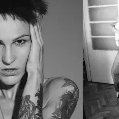 Agnieszka Chylińska z dziećmi. Dwie sceny: artystka z dłońmi na skroniach i z niemowlęciem na ręku.
