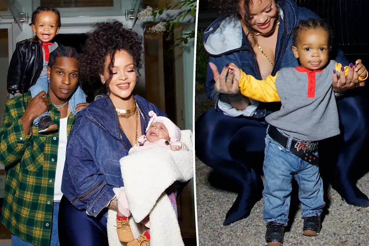 Rihanna z partnerem i ich dzieci. Na zdjęciu widać całą rodzinę, w tym ich nowo narodzone dziecko.