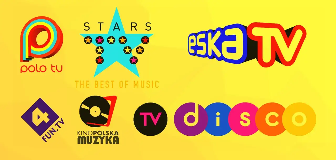 Logo Polo TV, Eska TV, Stars TV i inne kanały muzyczne.